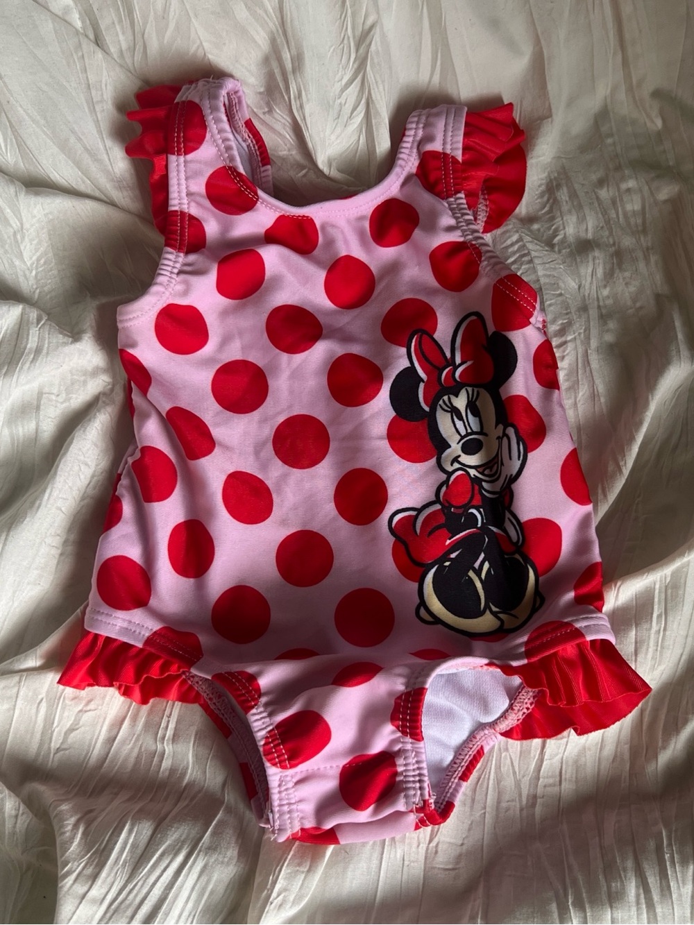 Disney Pink and Red Minnie Mouse Polka Dot One-Piece Swimsuit